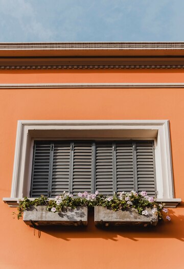 Bold colours plantation shutters.