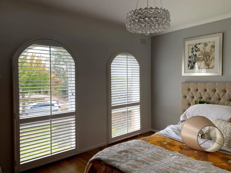 Art-deco inspired plantation shutters