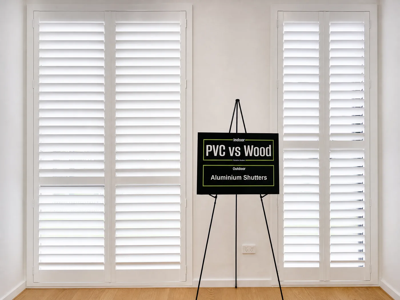 PVC vs timber shutters Melbourne — side-by-side comparison of materials at Pascoe Vale South showroom