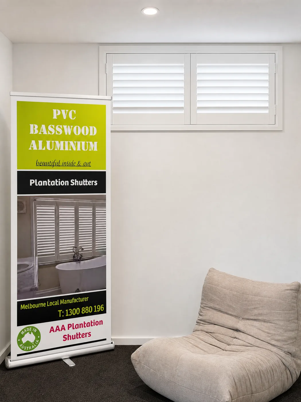 Timber shutters Melbourne — 63mm wide blade plantation shutter, natural wood grain finish